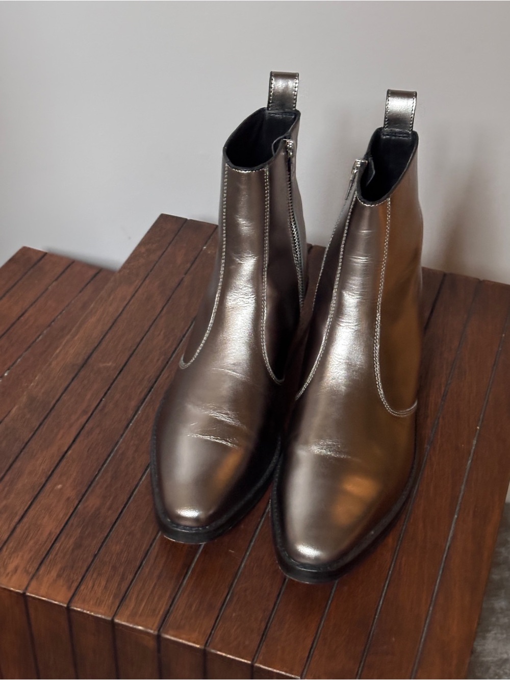 Straight To Hell Richards Metallic Silver Leather Zip Ankle Boots 9.5
